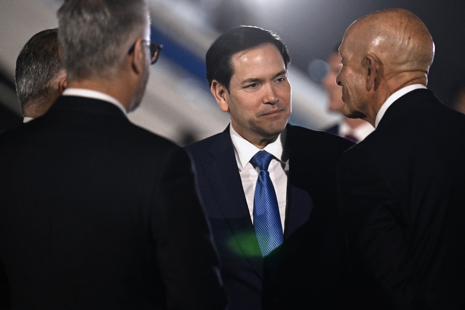 U.S. Embassy and Turkey officials greet Secretary of State Marco Rubio as he arrives, Wednesday, May 14, 2025 in Antalya, Turkey, to attend an informal meeting of NATO Ministers of Foreign Affairs. (Ozan Kose/Pool via AP)