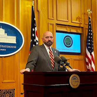Ohio House Rep. Tom Young, R-Washington Twp., hosts a press conference at the Ohio Statehouse on March 24, 2026. AVERY KREEMER / STAFF