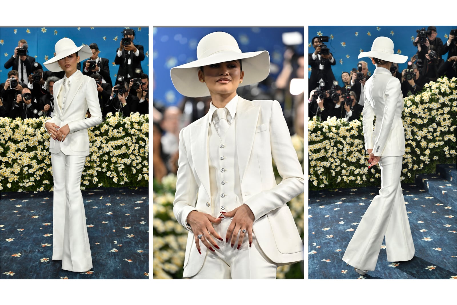 This combination photo shows Zendaya at The Metropolitan Museum of Art's Costume Institute benefit gala on May 5, 2025, in New York. (Photo by Evan Agostini/Invision/AP)