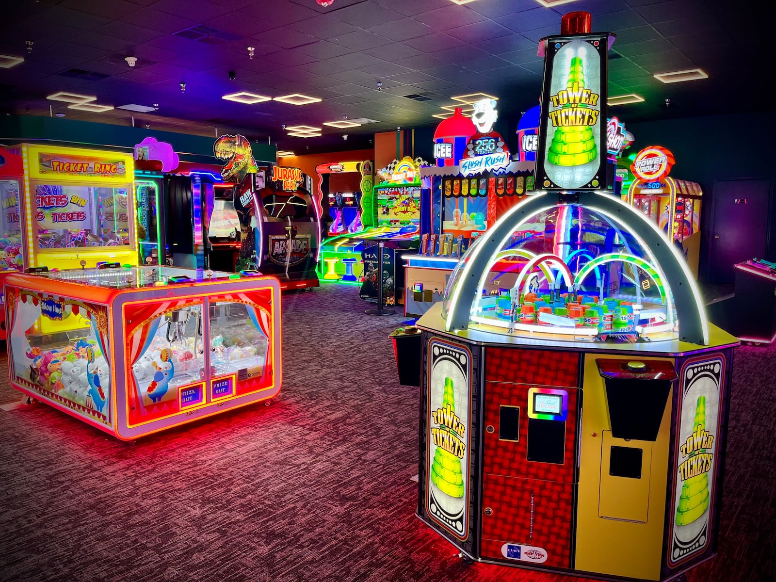 The food court at the former Miami Valley Centre Mall in Piqua has been transformed into The Social at Piqua Center, a dining and entertainment destination. NATALIE JONES/STAFF