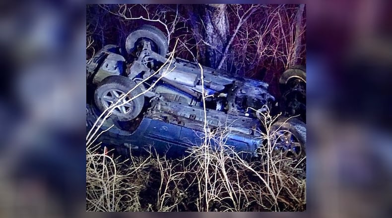 A vehicle crashed Tuesday evening in Moorefield Township | CONTRIBUTED