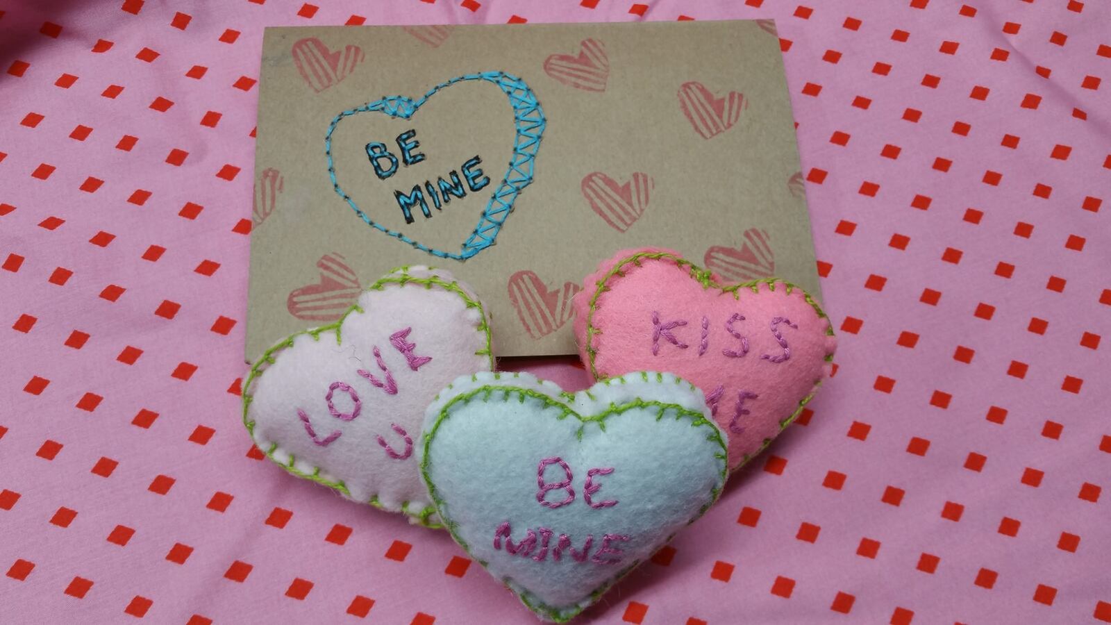 Cute conversation heart pillows and cards by Needle, Ink, and Thread are perfect for Valentines of all ages. Contributed by Jesy Anderson