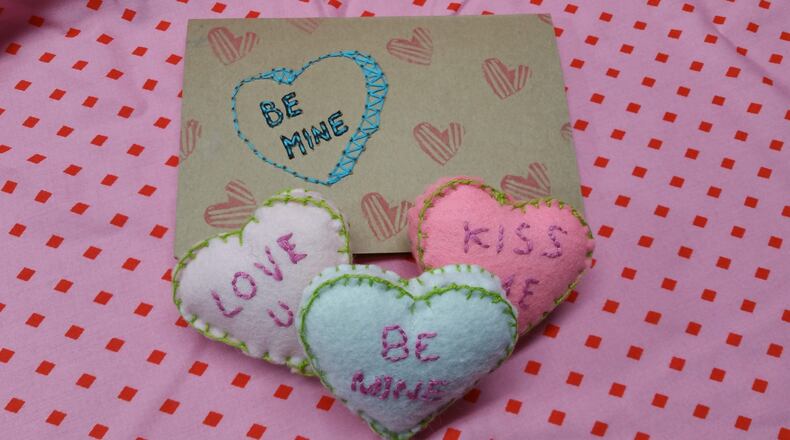 Cute conversation heart pillows and cards by Needle, Ink, and Thread are perfect for Valentines of all ages. Contributed by Jesy Anderson