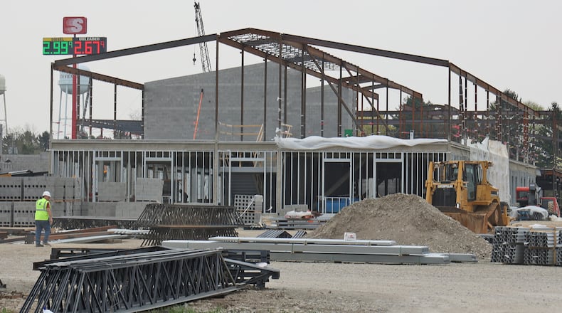 Work continues Thursday on the new Northeastern School in South Vienna. BILL LACKEY/STAFF