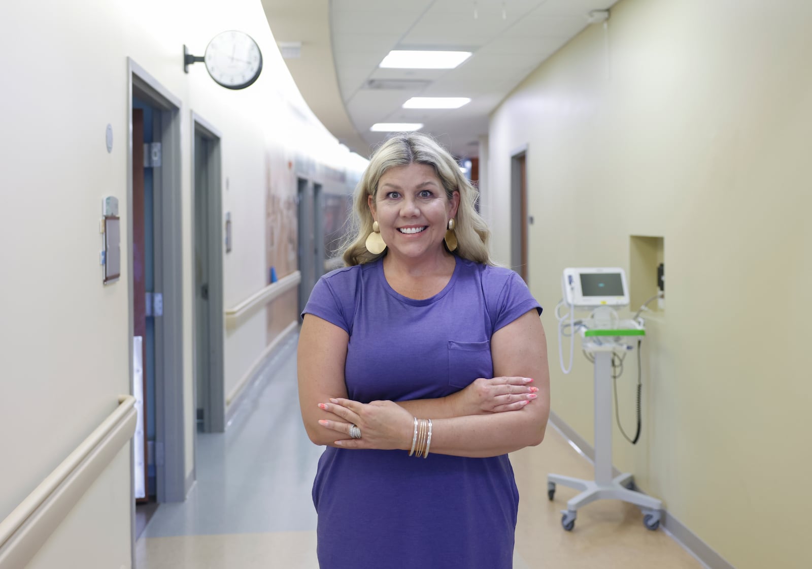 Danielle Gillam poses for a portrait on Wednesday, May 7, 2025, at Mercy Health - Springfield. She had a stroke on September 25, 2024. JOSEPH COOKE/STAFF