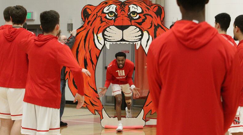 Wittenberg’s Landon Martin is introduced before a game against Ohio Wesleyan in the semifinals of the NCAC tournament on Tuesday, Feb. 25, 2020, at Pam Evans Smith Arena in Springfield. Wittenberg photo