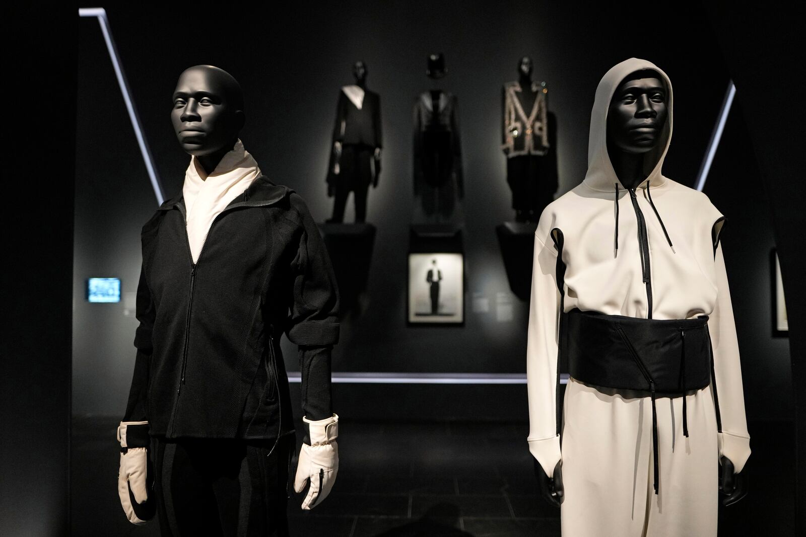 Designs by Saul Nash are displayed at the Metropolitan Museum of Art's Costume Institute exhibition, "Superfine: Tailoring Black Style," on Saturday, May 3, 2025, in New York. (Photo by Charles Sykes/Invision/AP)