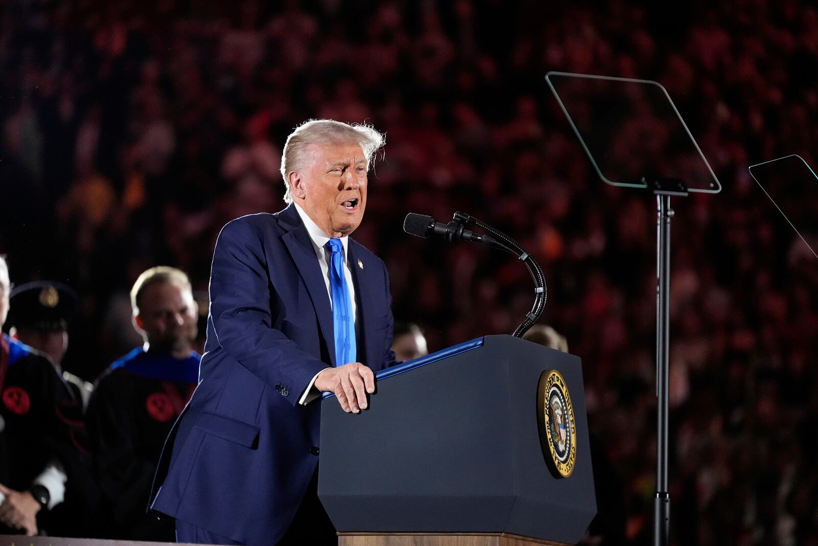 President Donald Trump gives a commencement address at the University of Alabama, Thursday, May 1, 2025, in Tuscaloosa, Ala. (AP Photo/Manuel Balce Ceneta)