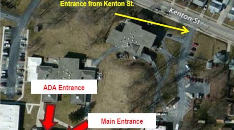 An aerial map of the new City 2 and City 3 voting precinct at Developmental Disabilities of Clark County, 2527 Kenton St. Illustration provided by the Clark County Board of Elections