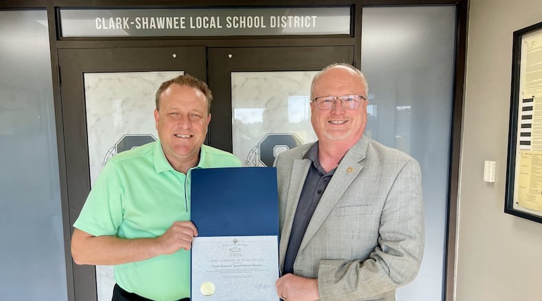 Clark-Shawnee Local School District Treasurer Tom Faulkner and Deputy Director of Regional Liaisons Joe Braden. Contributed