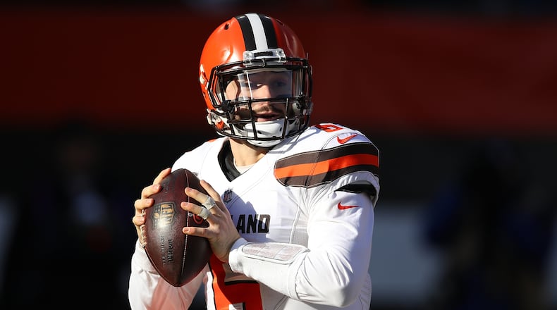 CLEVELAND, OH - DECEMBER 09: Baker Mayfield #6 of the Cleveland Browns looks to pass during the second quarter against the Carolina Panthers at FirstEnergy Stadium on December 9, 2018 in Cleveland, Ohio. (Photo by Gregory Shamus/Getty Images)