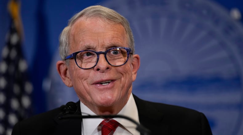 FILE - Ohio Gov. Mike DeWine speaks during a news conference, Dec. 29, 2023, in Columbus, Ohio. (AP Photo/Carolyn Kaster, File)