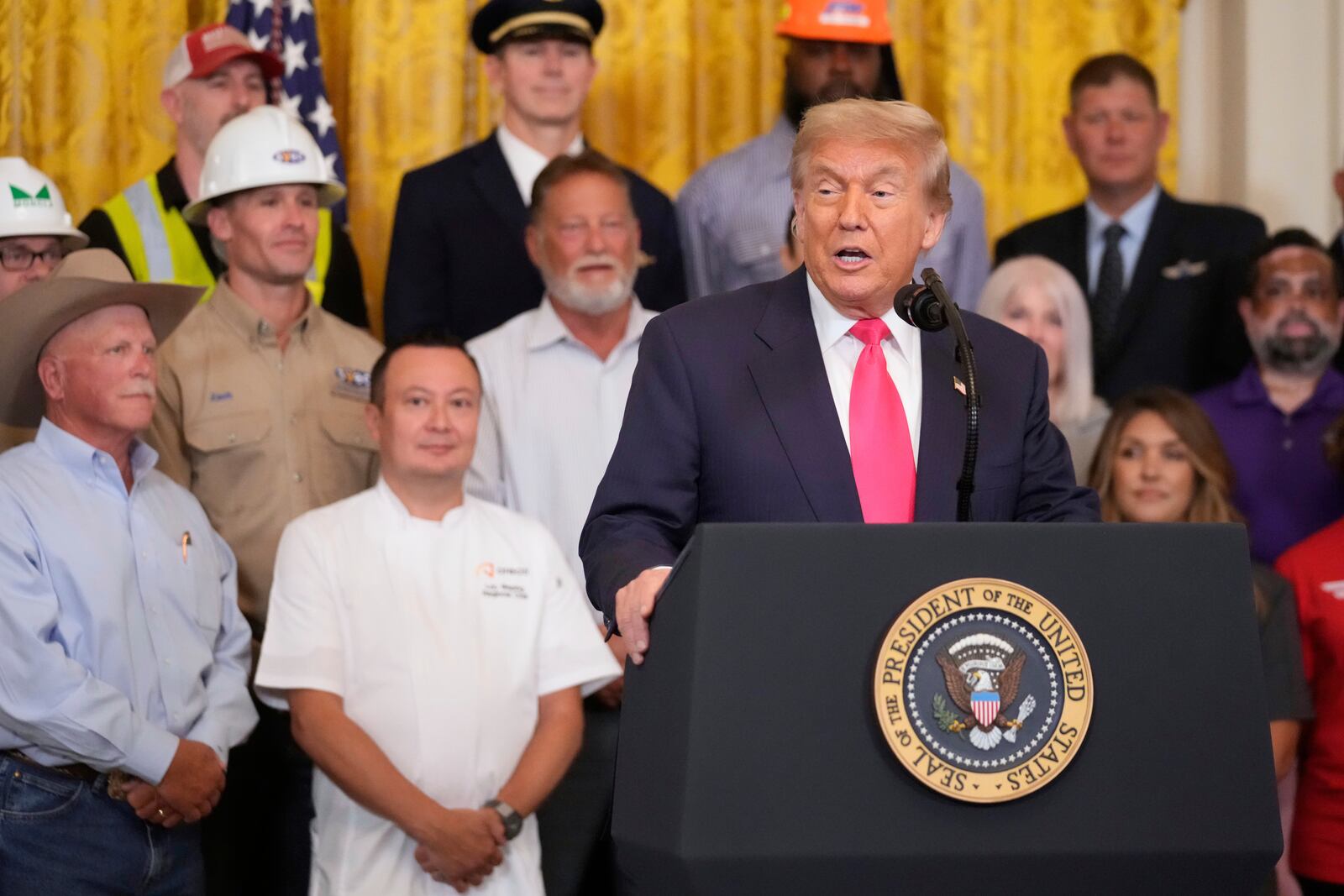 President Donald Trump speaks at an event to promote his domestic policy and budget agenda in the East Room of the White House, Thursday, June 26, 2025, in Washington. (AP Photo/Mark Schiefelbein)