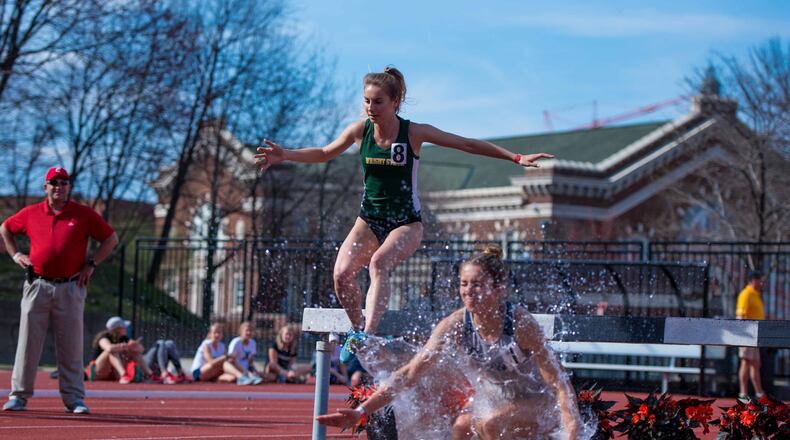 Wright State’s Aurora Turner (8) won the 3,000-meter steeplechase in last week’s University of Cincinnati Invitational. CONTRIBUTED