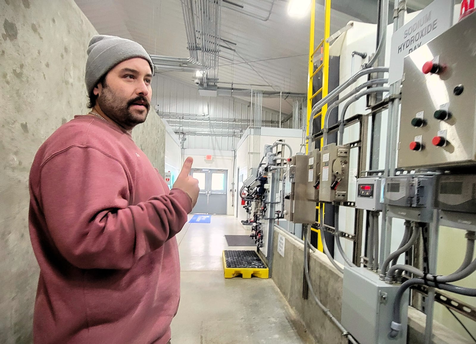 Yellow Springs Water Superintendent Brad Ault explains the process of filtering the village's water at the Yellow Springs water plant, Feb. 6, 2026. Yellow Springs uses a pellet softening method whereby quartz sand and a chemical base pull calcium and other particles out of residents' water. LONDON BISHOP/STAFF