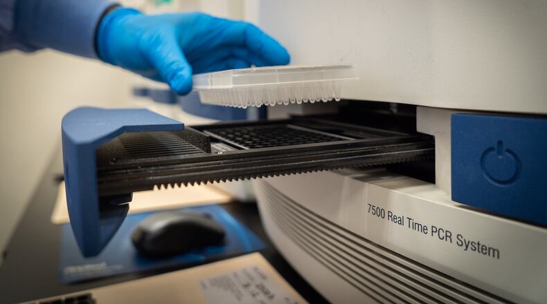 Quest Diagnostics, based in Secaucus NJ, is testing COVID-19 samples collected at the Premier Health drive-up testing site located at the University of Dayton Arena parking lot. This photo shows COVID-19 testing being done at the company’s Chantilly, VA laboratory. QUEST DIAGNOSTICS