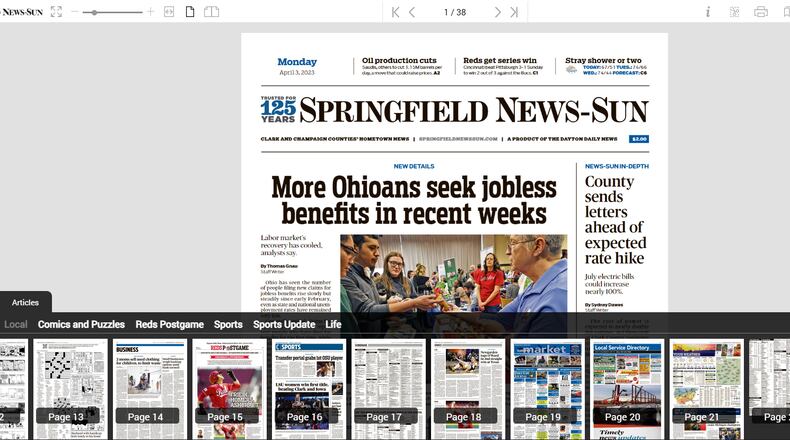 Screen capture showing ePaper front page and navigation.