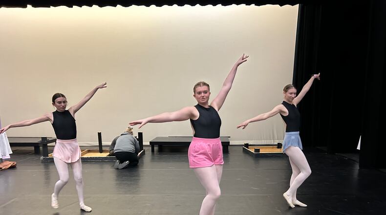 Ellie Morgan, Ellah Smith and Heather Hare rehearse for this weekend's premiere of the Ohio Performing Arts Institute's “Pandora’s Box – An Original Ballet” at the John Legend Theater.