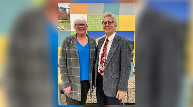 The Urbana City School District recognized two outgoing board members, Jim Arter and Amy Paul, for their years of service. Contributed