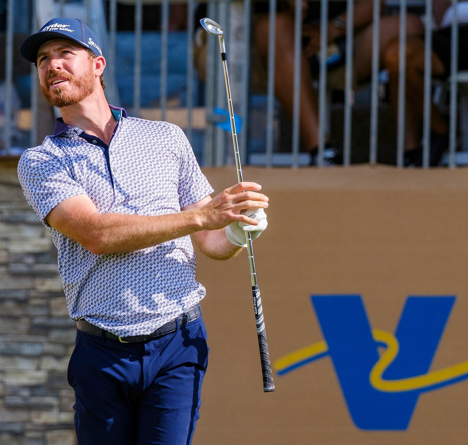 Sam Ryder tees off on the 16th hole during the first round of the Texas Open golf tournament, Thursday, April 3, 2025, in San Antonio, Texas. (AP Photos/Rodolfo Gonzalez)