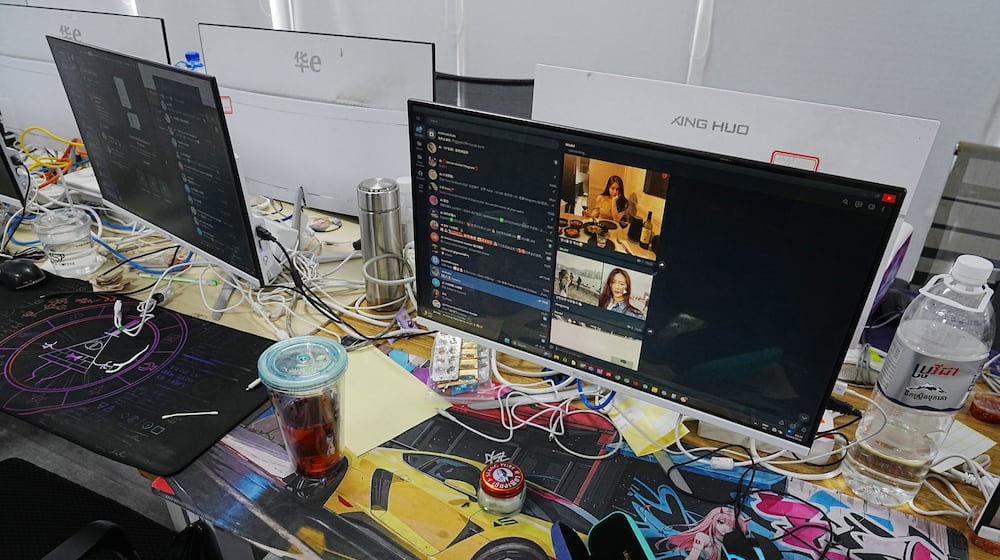 Equipment used at a scam center in Phnom Penh, Cambodia, Wednesday, March 11, 2026. (AP Photo/Heng Sinith)