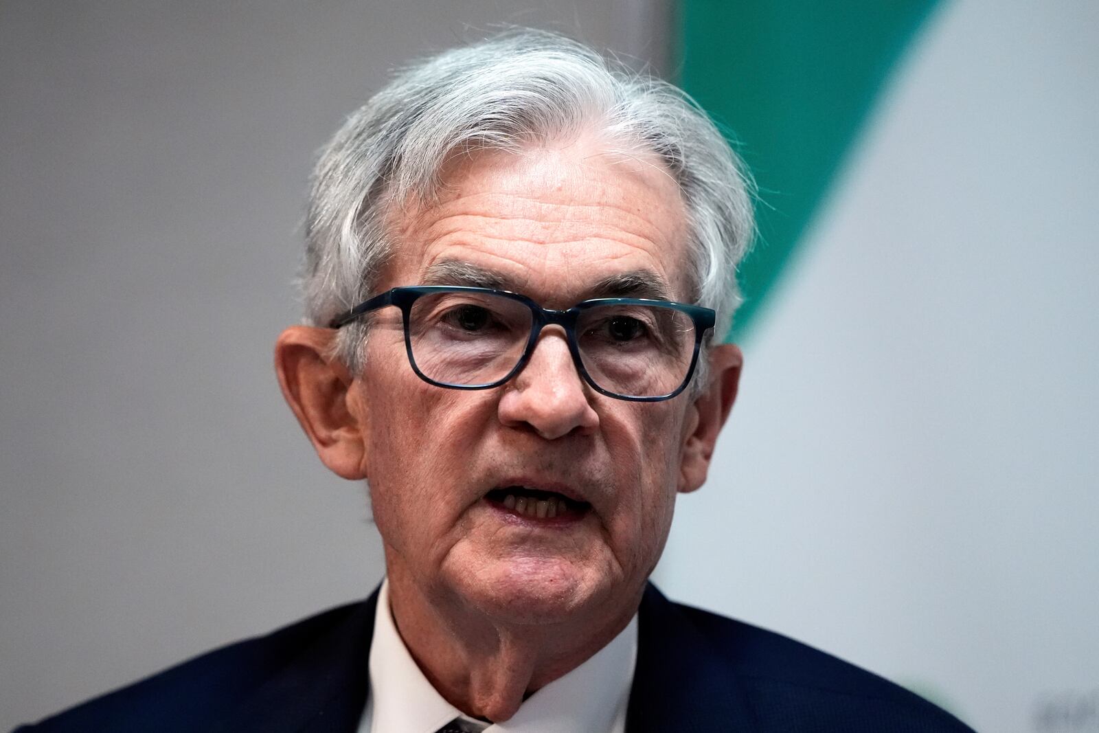 Federal Reserve Chairman Jerome Powell speaks at the SABEW Annual Conference Society for Advancing Business Editing and Writing Annual Conference in Arlington, Va., Friday, April 4, 2025. (AP Photo/Manuel Balce Ceneta)