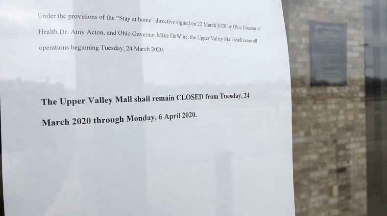 The Upper Valley temporarily closed in March following Gov. Mike DeWine’s first stay-at-home order. The mall reopened in early May. BILL LACKEY/STAFF