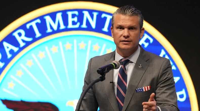 Defense Secretary Pete Hegseth speaks during the 4th annual Northeast Indiana Defense Summit at Purdue University Fort Wayne, Wednesday, Nov. 12, 2025, in Fort Wayne, Ind. (AP Photo/Darron Cummings)