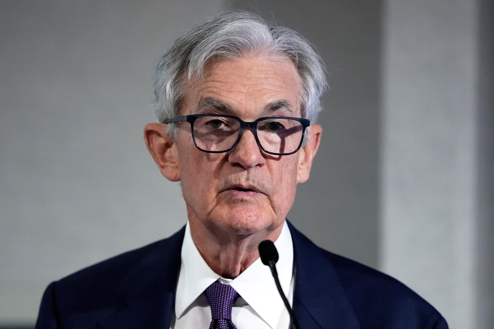 Federal Reserve Chairman Jerome Powell speaks at the SABEW Annual Conference Society for Advancing Business Editing and Writing Annual Conference in Arlington, Va., Friday, April 4, 2025. (AP Photo/Manuel Balce Ceneta)