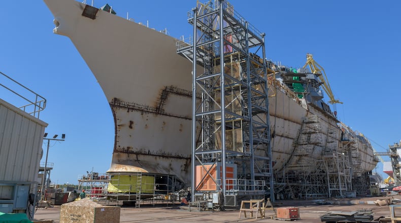 The George M. Neal battleship under construction in Pascagoula, Miss. CONTRIBUTED