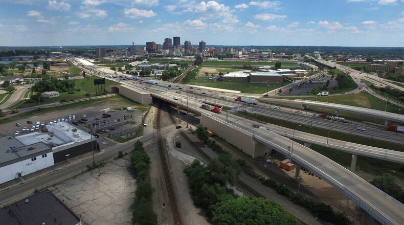 Aerial view of I-75 at the U.S.35 interchange looking northeast on June 1, 2016. STAFF