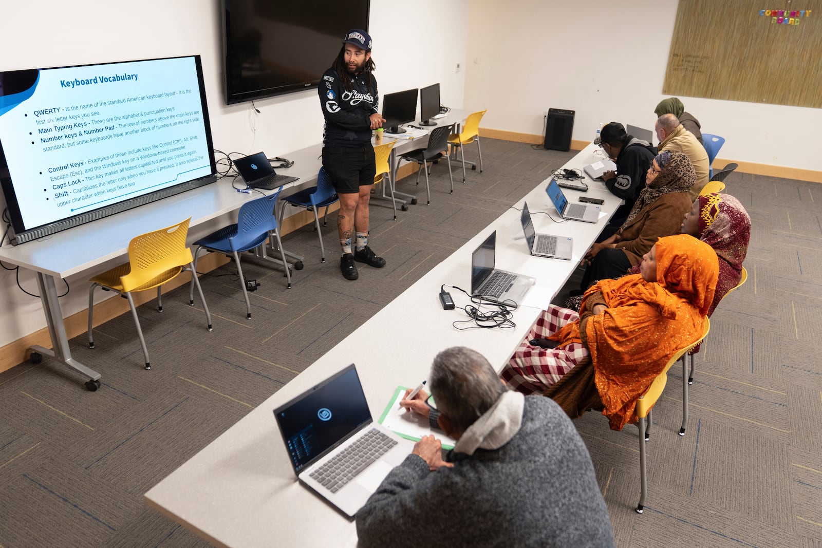 Jeremy Gomez, of Free Geek, speaks during a keyboard basics class offered by Free Geek on Thursday, May 15, 2025, in Portland, Ore. (AP Photo/Jenny Kane)