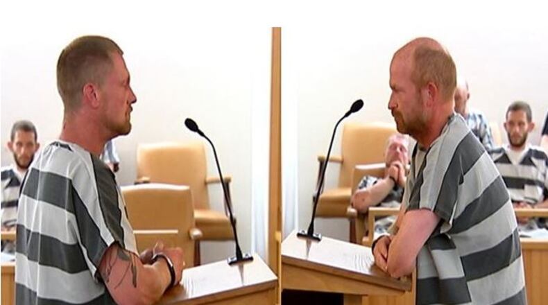 Joseph Stevens and Clyde Neighbors appeared in Clark Co. Municipal Court Monday on charges of breaking and entering. STAFF PHOTO/Jeff Guerini