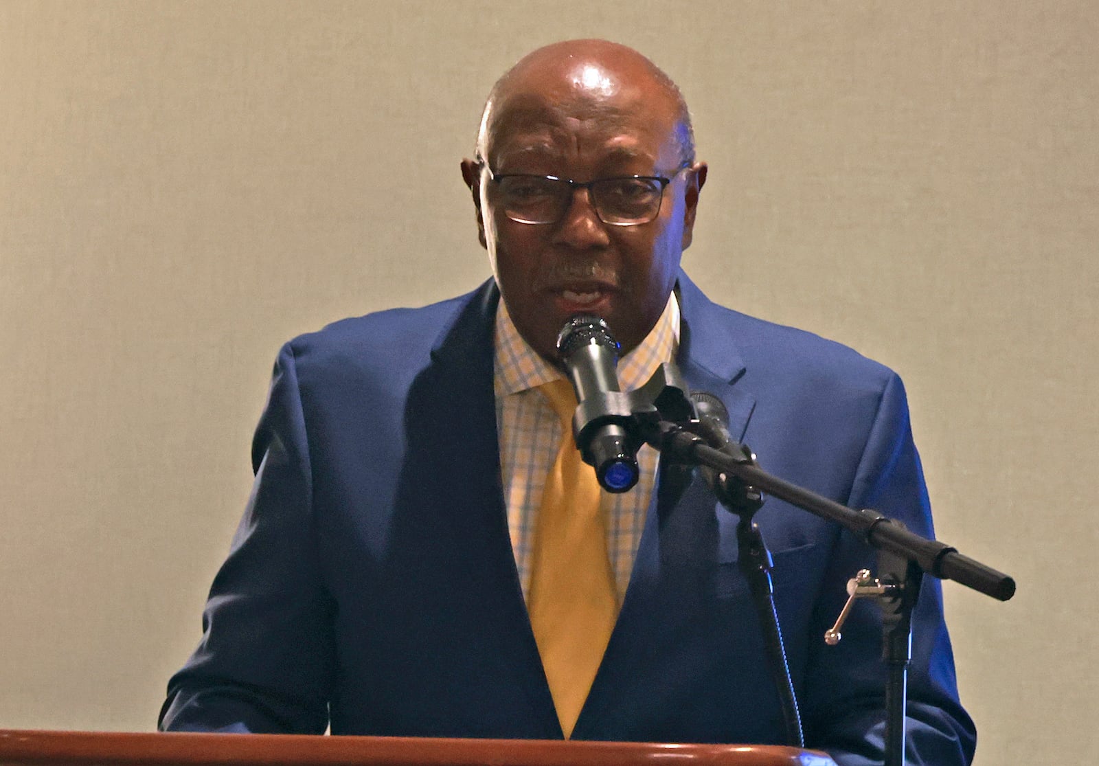 Rev. Eli Williams, from Urban Light Ministries, speaks during the Mayor's Breakfast Thursday, Nov. 21, 2024. BILL LACKEY/STAFF