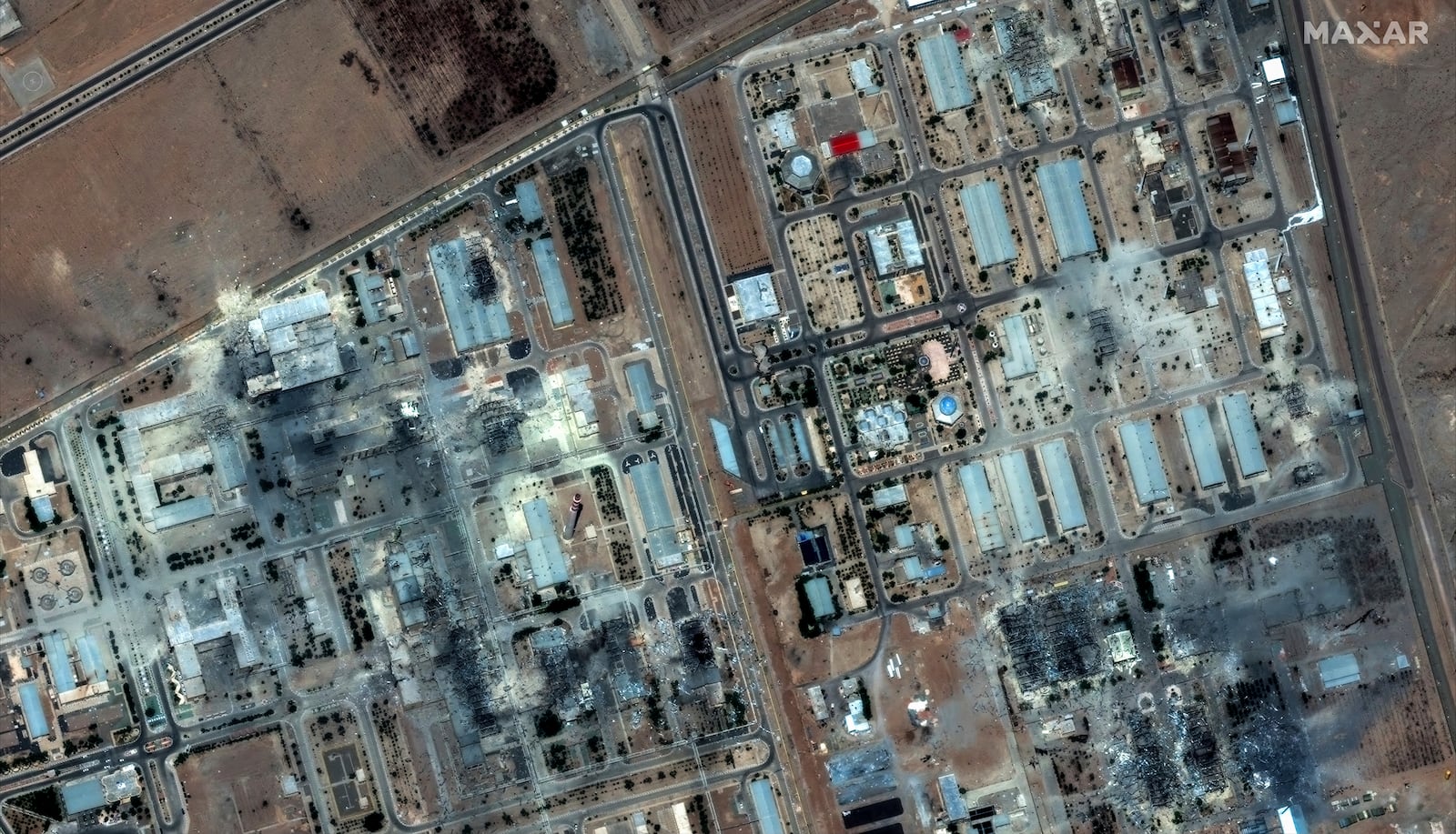 This satellite image provided by Maxar Technologies shows the Isfahan nuclear technology center in Iran after U.S. strikes, Sunday, June 22, 2025. (Maxar Technologies via AP)