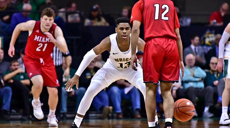 Wright State’s Malachi Smith defends against Miami on Dec. 5, 2018, at the Nutter Center. Joseph Craven/CONTRIBUTED