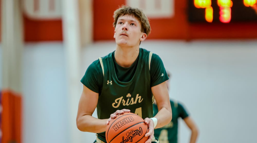 Catholic Central senior Keegan Guenther prepares to shoot a free throw during their game against Northwestern on Monday, Dec. 30, 2025 at Wittenberg University's Pam Evans Smith Arena. MICHAEL COOPER / STAFF