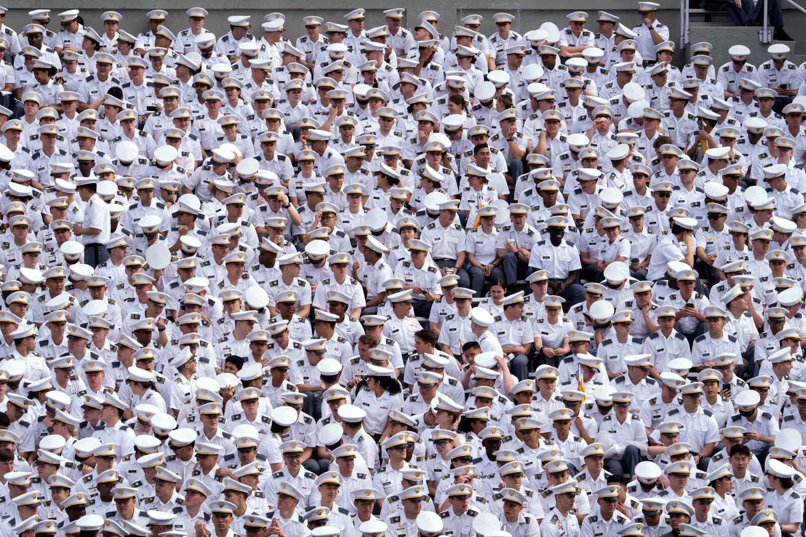 Cadets gather ahead of commencement ceremonies for the United States Military Academy in West Point, N.Y., Saturday, May 24, 2025. (AP Photo/Adam Gray)
