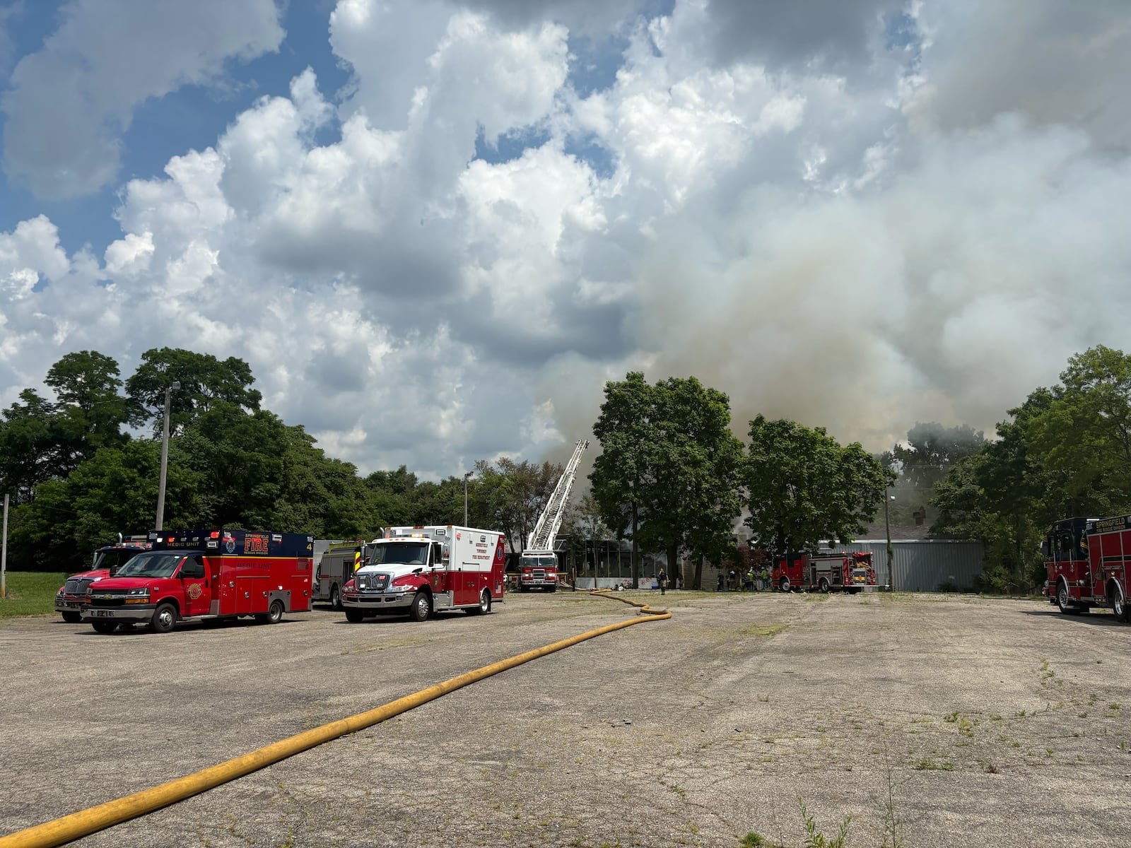 A structure fire taking place on Kenton Street in Springfield on June 26, 2025. JOSEPH COOKE/STAFF