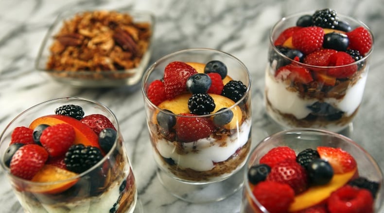 Plain yogurt and fresh fruit makes a parfait that works as a healthier "sweet treat." (Mel Melcon/Los Angeles Times/MCT)