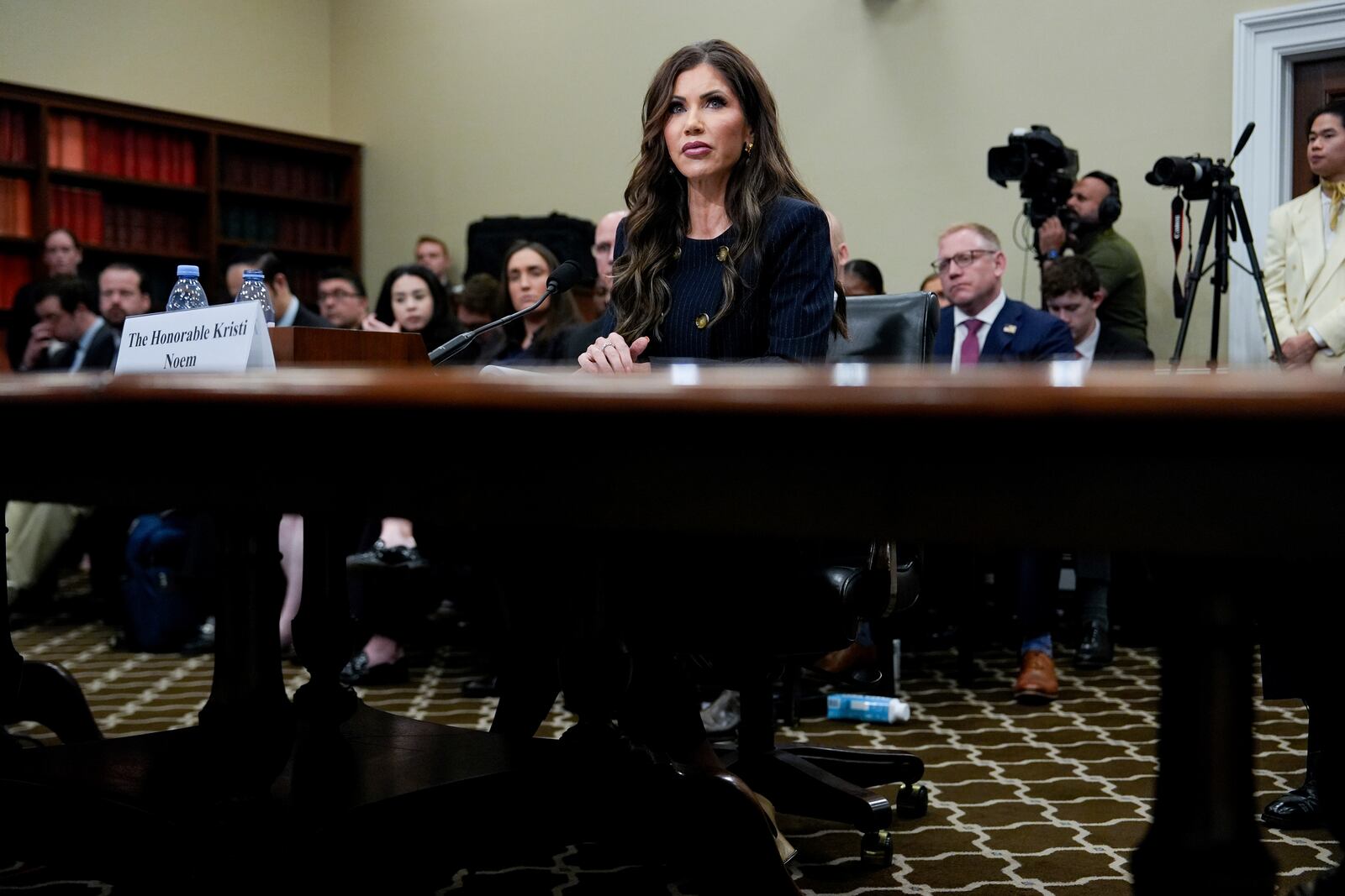 Homeland Security Secretary Kristi Noem listens to members speak during a House Appropriations Subcommittee on Homeland Security oversight hearing, Tuesday, May 6, 2025, on Capitol Hill in Washington. (AP Photo/Julia Demaree Nikhinson)
