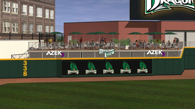 Artist rendering of new “Dragons Lair” hospitality seating section at Fifth Third Field.