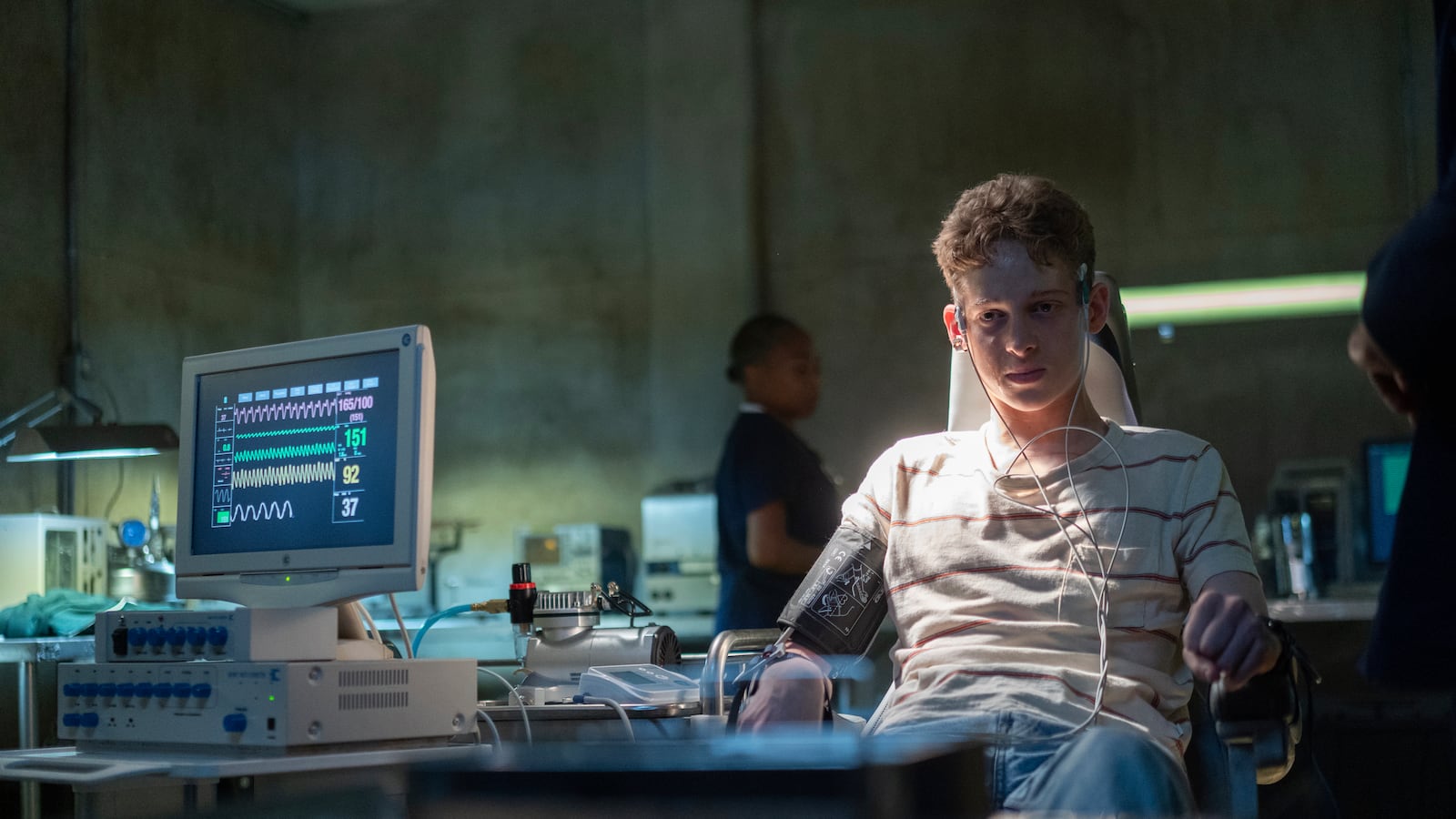This image released by MGM+ shows Joe Freeman in a scene from "The Institute." (Chris Reardon/MGM+ via AP)