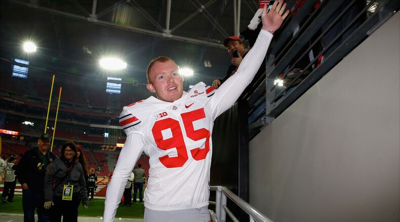 GLENDALE, AZ - JANUARY 01: Punter Cameron Johnston #95 of the Ohio State Buckeyes walks off the field before the BattleFrog Fiesta Bowl against the Notre Dame Fighting Irish at University of Phoenix Stadium on January 1, 2016 in Glendale, Arizona. (Photo by Christian Petersen/Getty Images)