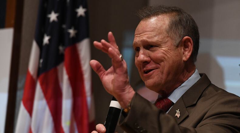 Republican candidate for US Senate Roy Moore addresses supporters after a historic loss to Democrat Doug Jones on Dec. 12, 2017 in Montgomery, Ala. (Miguel Juarez Lugo/Zuma Press/TNS)
