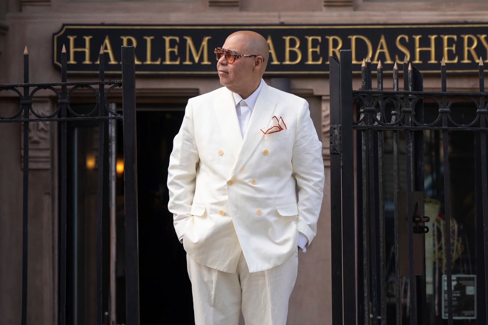 Entrepreneur and co-owner of Harlem Haberdashery, Guy Wood, poses for a portrait on Thursday, May 1, 2025, in New York. (AP Photo/Gary Gerard Hamilton)