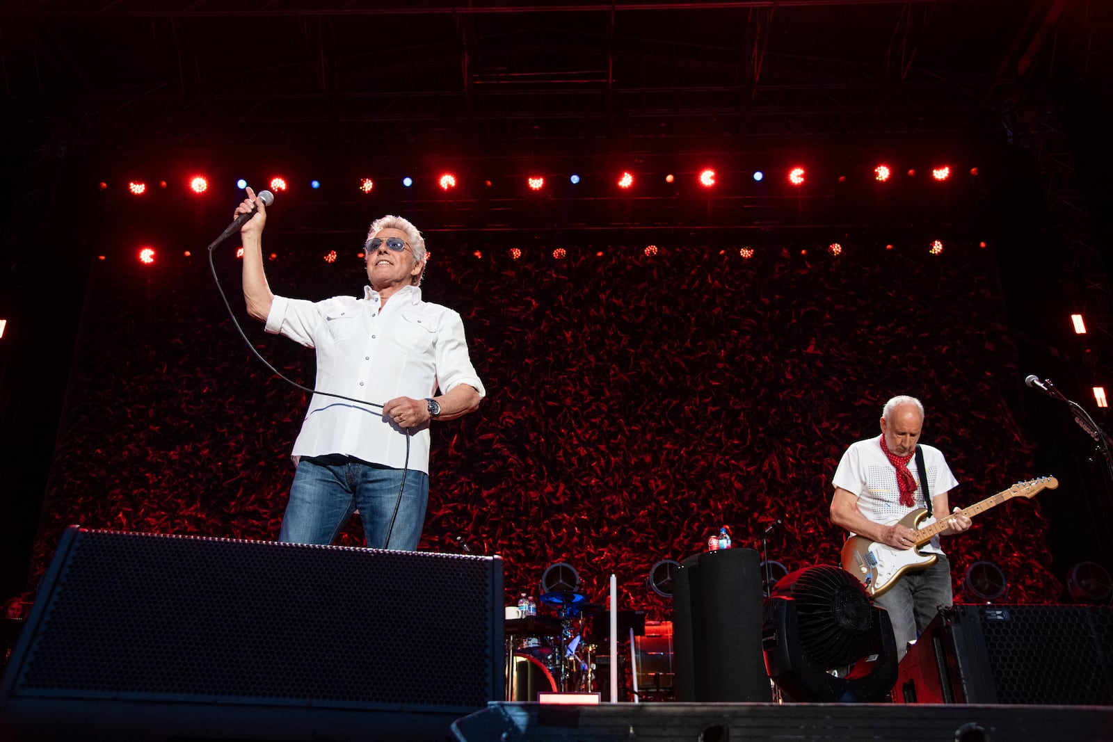 FILE - Roger Daltrey, left, and Pete Townshend of The Who perform at TQL Stadium on May 15, 2022, in Cincinnati. (Photo by Amy Harris/Invision/AP)
