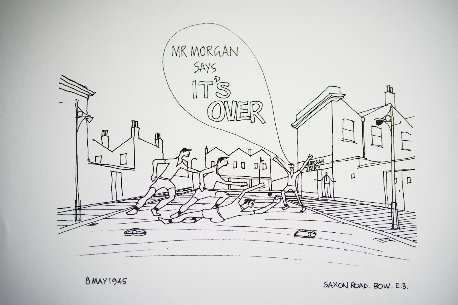 A drawing featuring Saxon Road, created by John Goldsmith, in London, Thursday, April 24, 2025. (AP Photo/Kin Cheung)