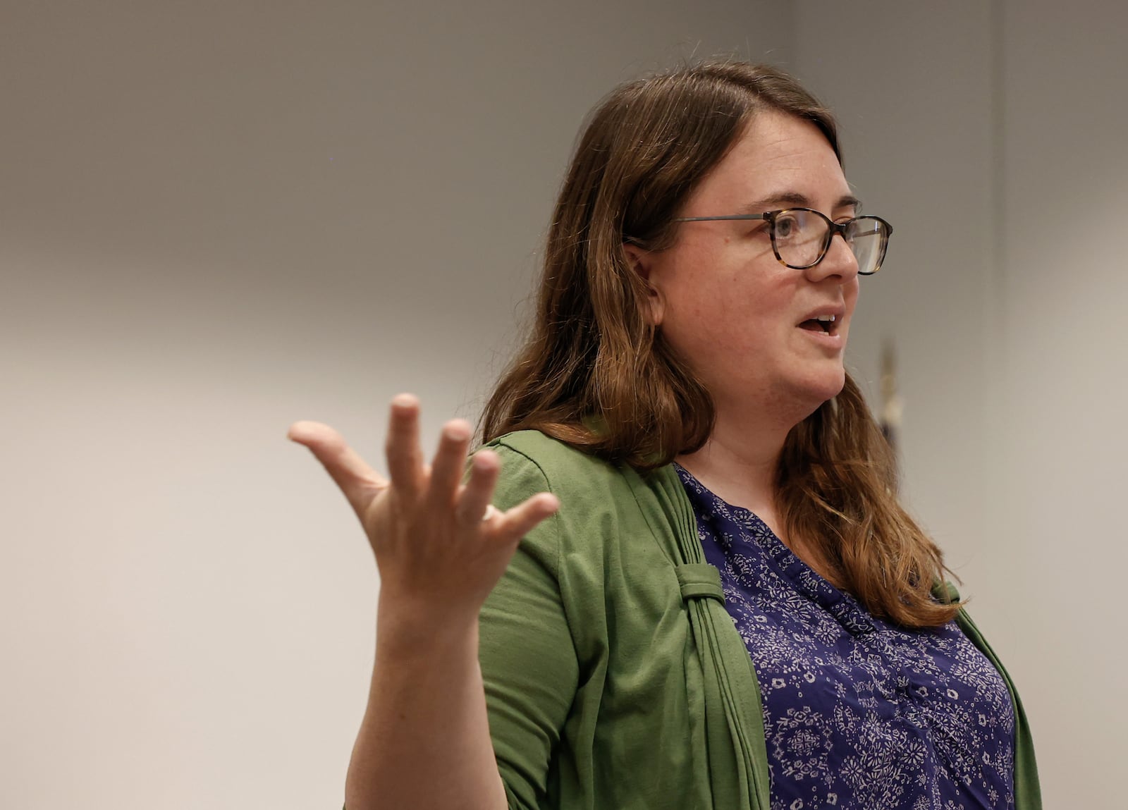 Natalie Fritz, archivist and outreach director at Clark County Historical Society at the Heritage Center speaks during the America 250 planning meeting on Tuesday, August 26, 2025, at the Heritage Center. JOSEPH COOKE / STAFF