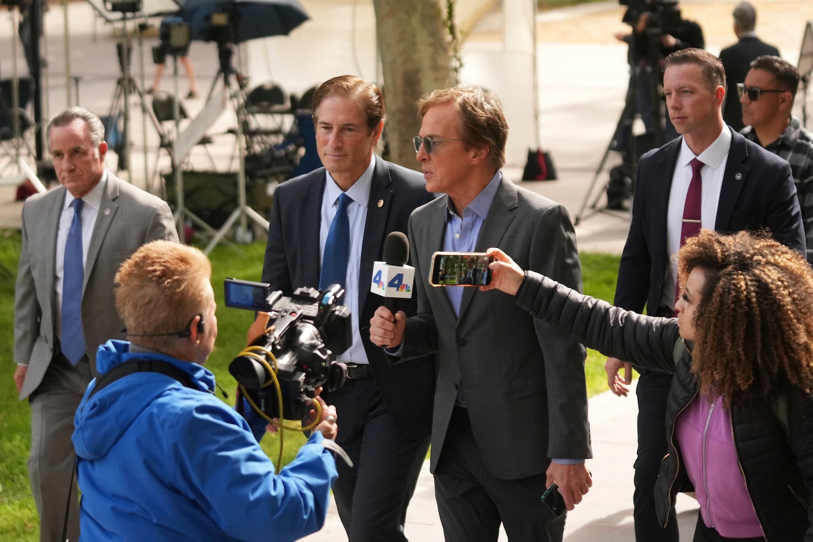 Los Angeles County District Attorney Nathan Hochman arrives in court for a hearing in the case of Erik and Lyle Menendez Tuesday, May 13, 2025, in Los Angeles. (AP Photo/Damian Dovarganes)